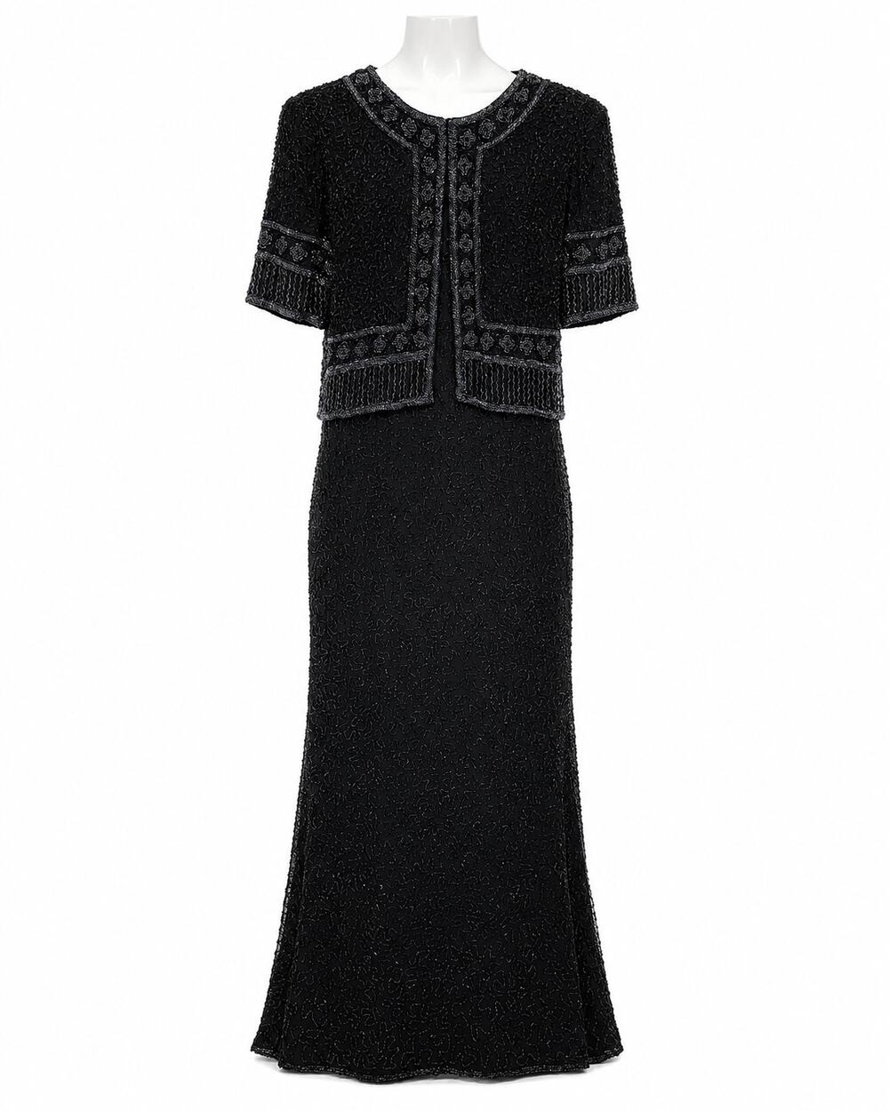 Laurence Kazar New York Vintage Black Beaded Silk Evening Gown Formal Dress Sm